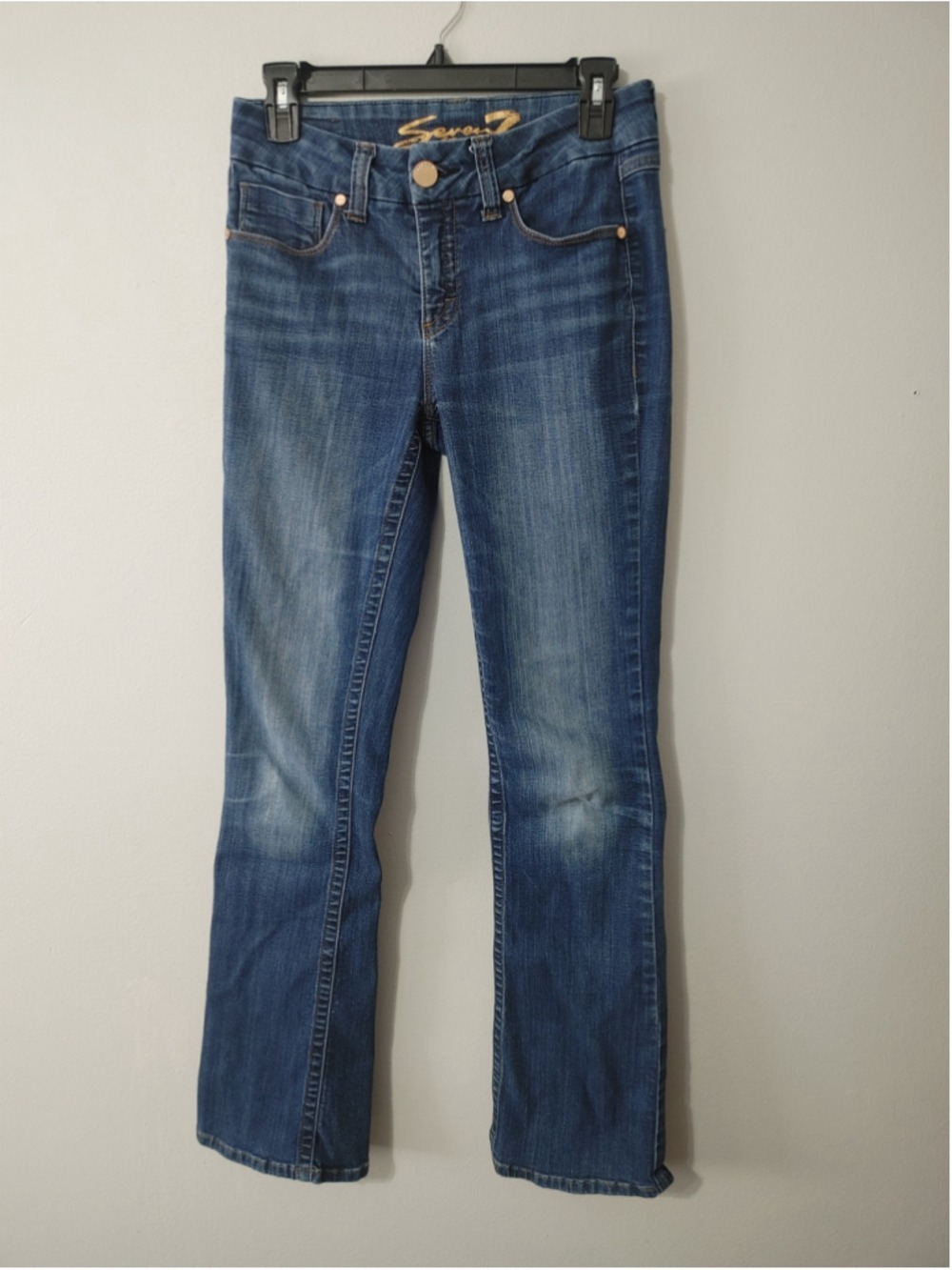 Women's Y2K Seven7 Boot Cut Tummyless Jeans Size 4 Dark Blue